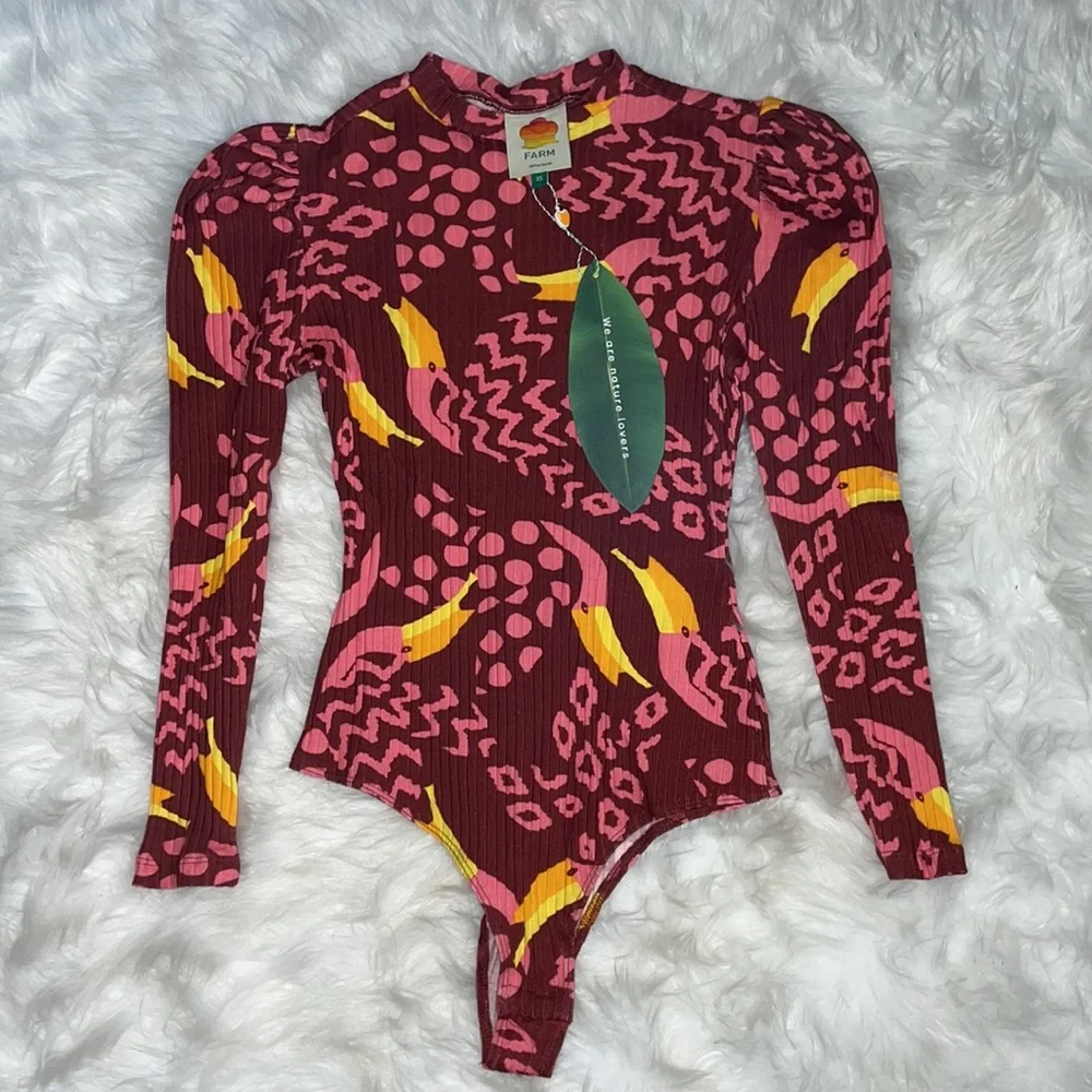 Farm Rio Toucanissimo Long Sleeve Stretch Cotton Body Suit - Picture 2 of 10